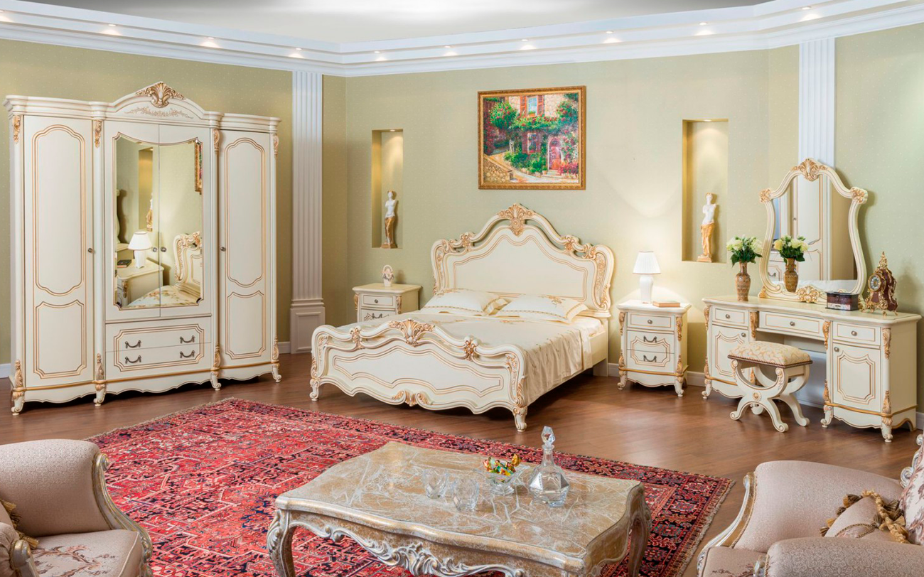 Спальня Мона Лиза крем 4-ств, 180х200 с мягким изголовьем